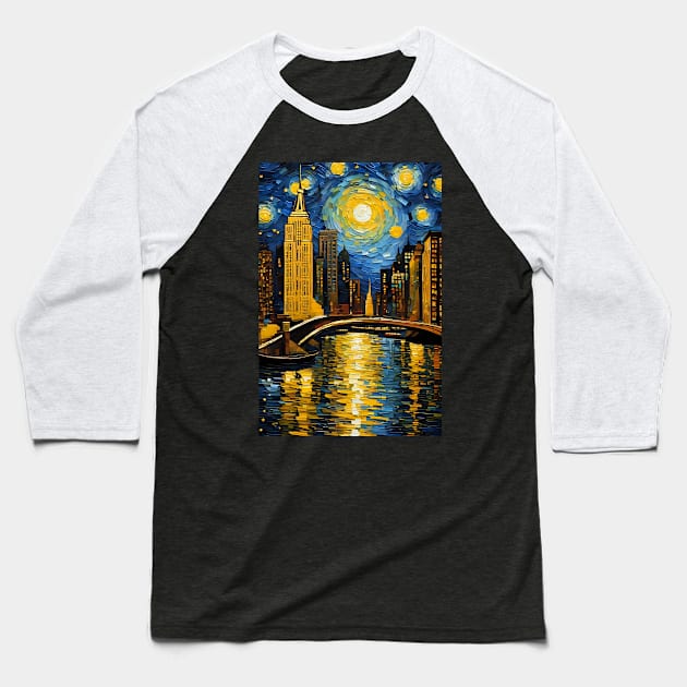 Starry night style New York city Baseball T-Shirt by Spaceboyishere